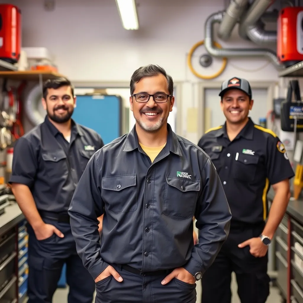 Smiling HVAC technician team