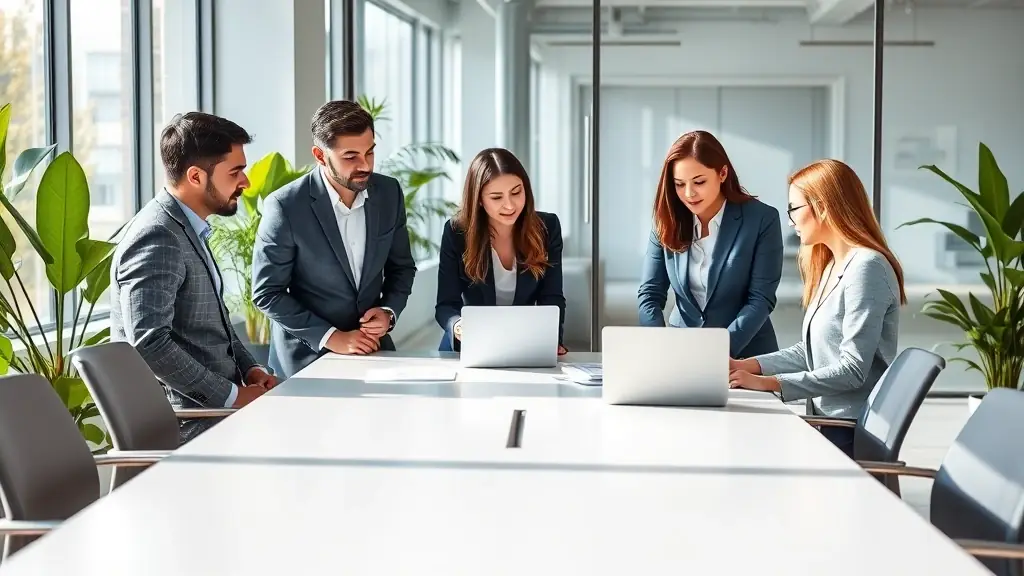 Business team meeting with laptops