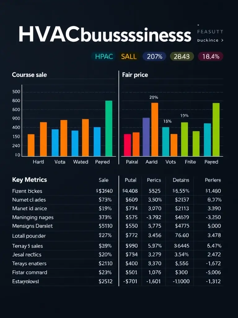 An image illustrating a comparison chart of HVAC businesses, highlighting key metrics and sale prices, representing the market approach to valuation.