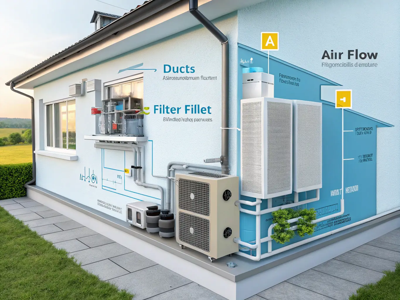 A digital illustration depicting a network of interconnected HVAC buyers, highlighting the extensive reach of BlueExit's buyer network.