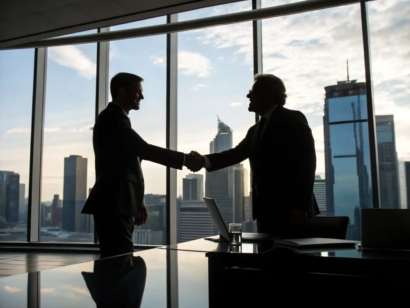 A split image showing a handshake on one side, representing a successful deal, and a broken handshake on the other, symbolizing a deal collapse, with HVAC equipment subtly incorporated in the background.