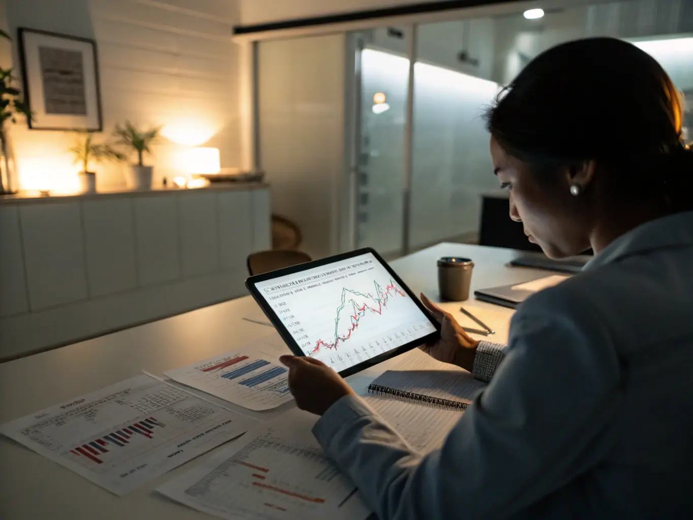 A professional investor reviewing financial documents related to an HVAC business acquisition, symbolizing due diligence and financial analysis.