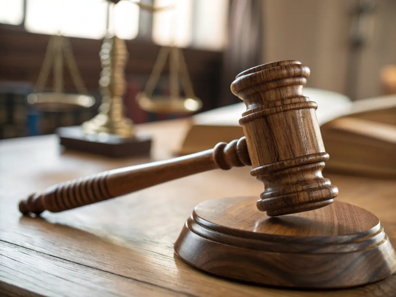 A close-up shot of a gavel hitting a sound block, symbolizing a business deal, with a blurred background of financial documents and an HVAC unit, representing the HVAC industry.