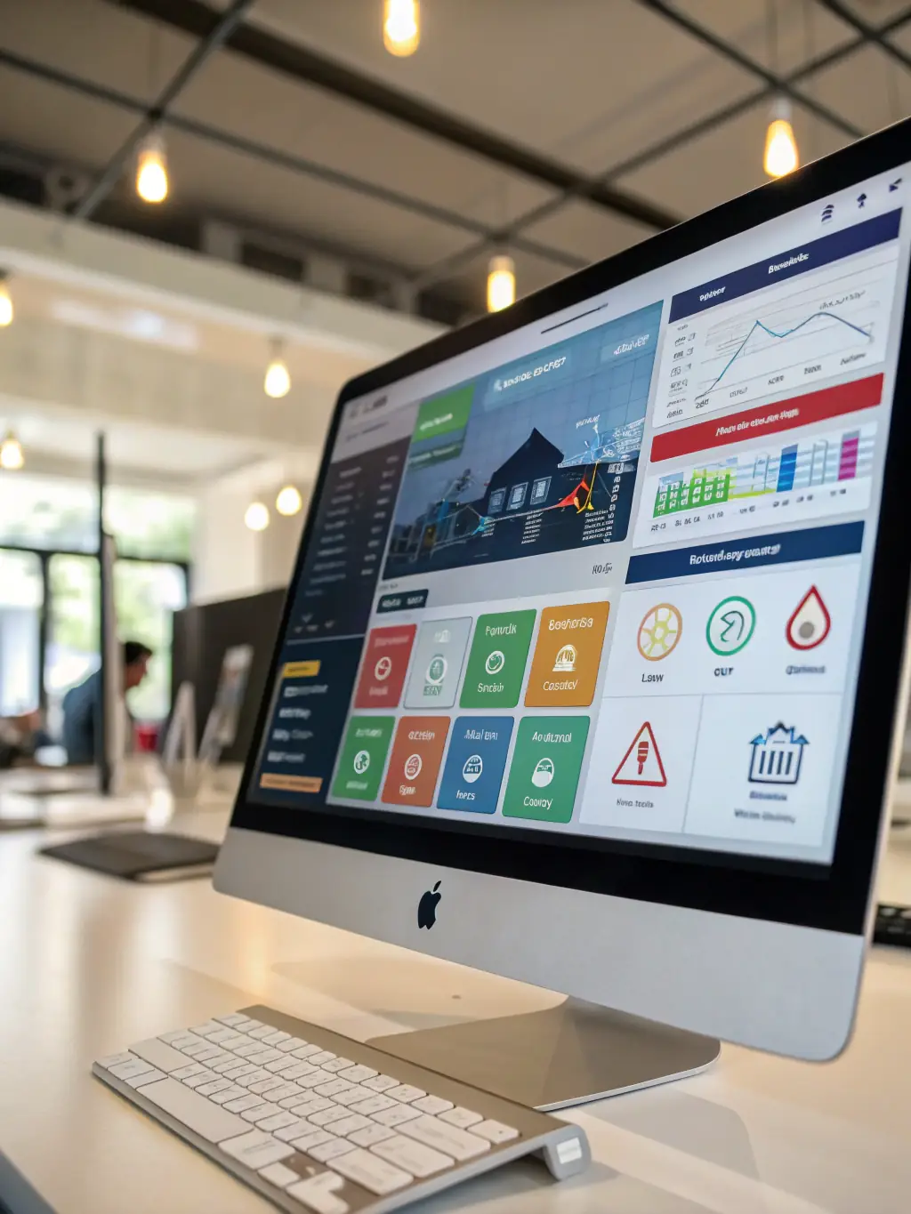 A close-up shot of a well-organized operational dashboard for an HVAC company, showing efficiency metrics and service schedules.
