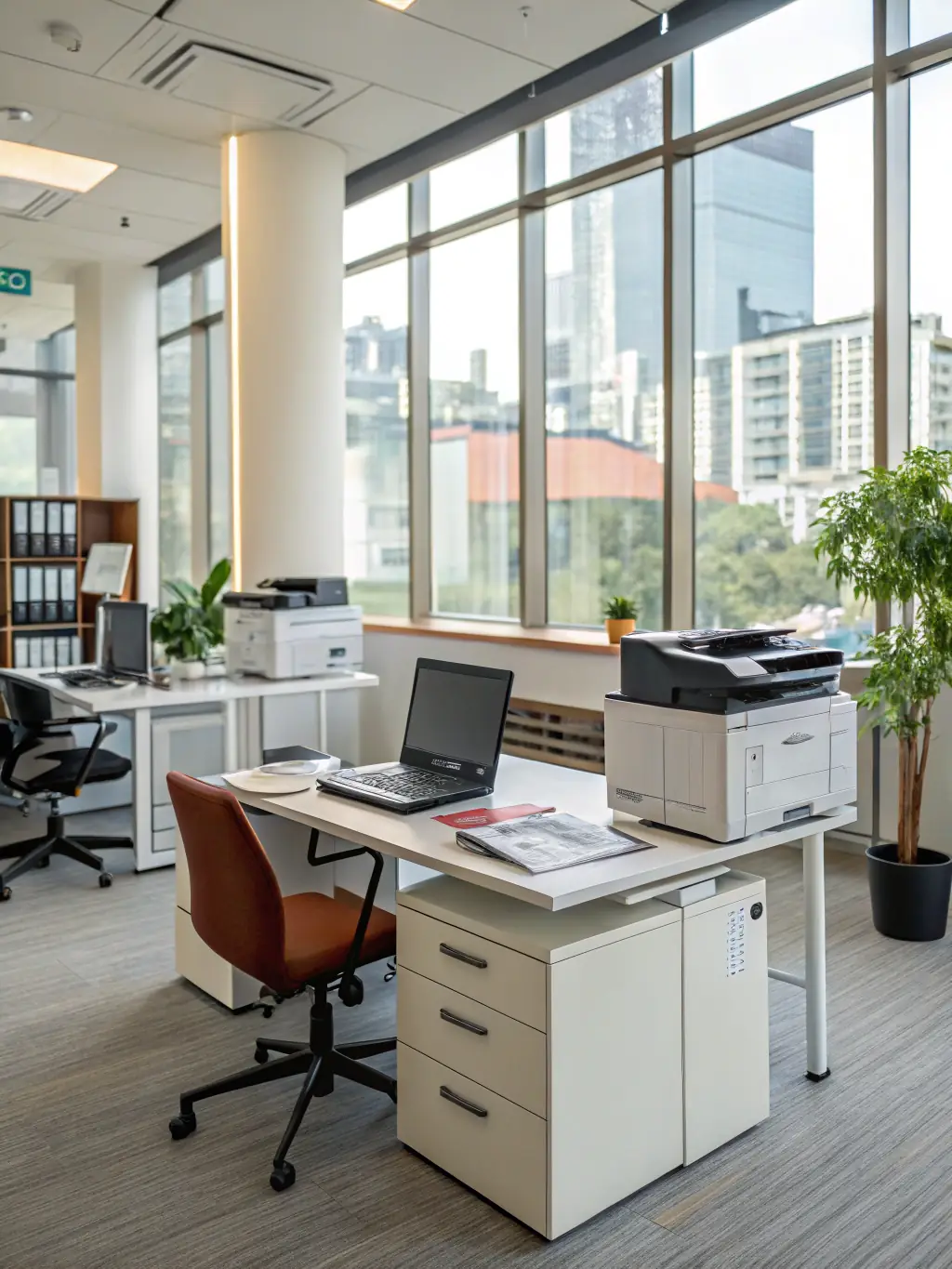 A detailed image showcasing a balance sheet with HVAC equipment listed as assets, set in a modern office environment, representing the asset-based approach to valuing an HVAC business.