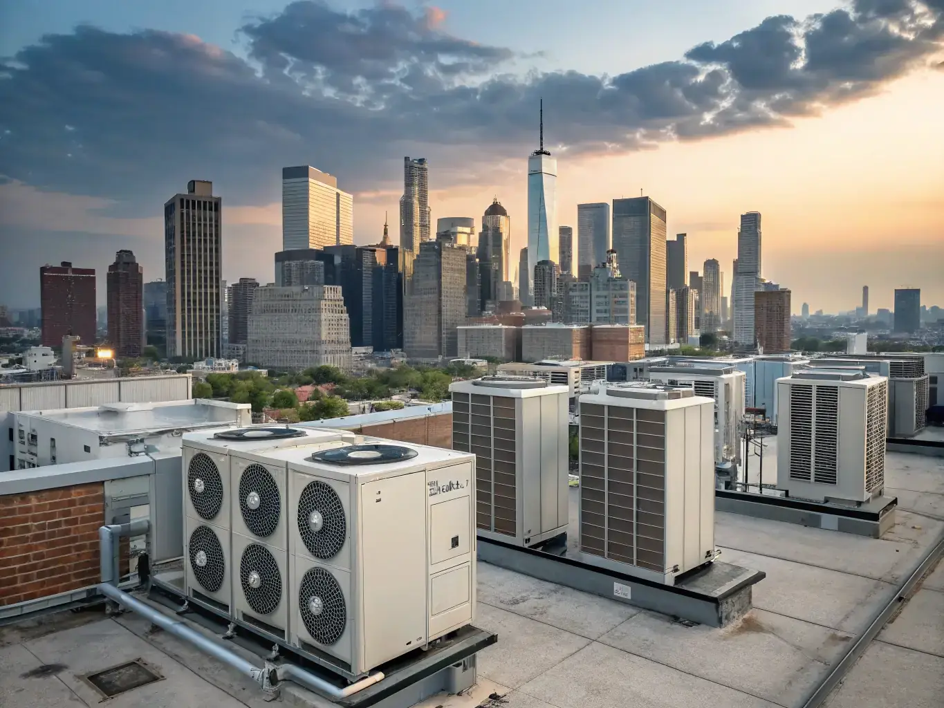 A digital illustration depicting a network of interconnected HVAC businesses, private equity firms, and strategic acquirers.